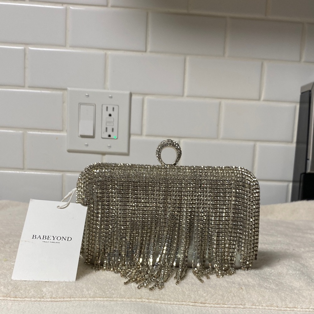 NWT Babeyond Silver Fringe Clutch Bag